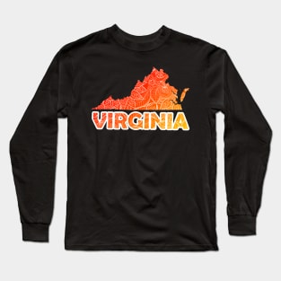 Colorful mandala art map of Virginia with text in red and orange Long Sleeve T-Shirt